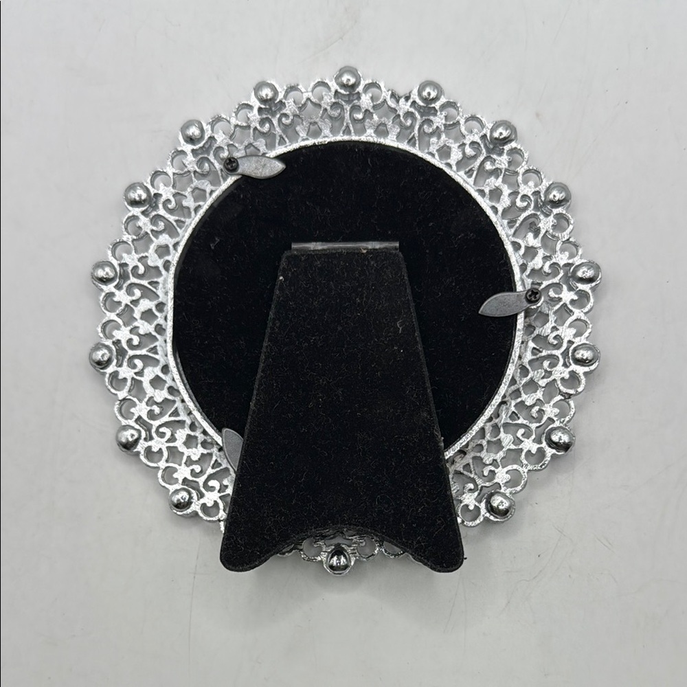 Sunflower Designs Silver Tone Blue Rhinestone Ornate Round Photo Frame - Picture 2 of 7